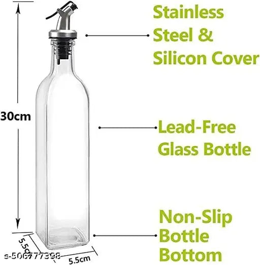 Leak-Proof Clear Glass Oil Dispenser Bottle, Oil & Vinegar Cruet Dispenser Bottle (pack of 2)