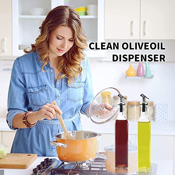 Leak-Proof Clear Glass Oil Dispenser Bottle, Oil & Vinegar Cruet Dispenser Bottle (pack of 2)