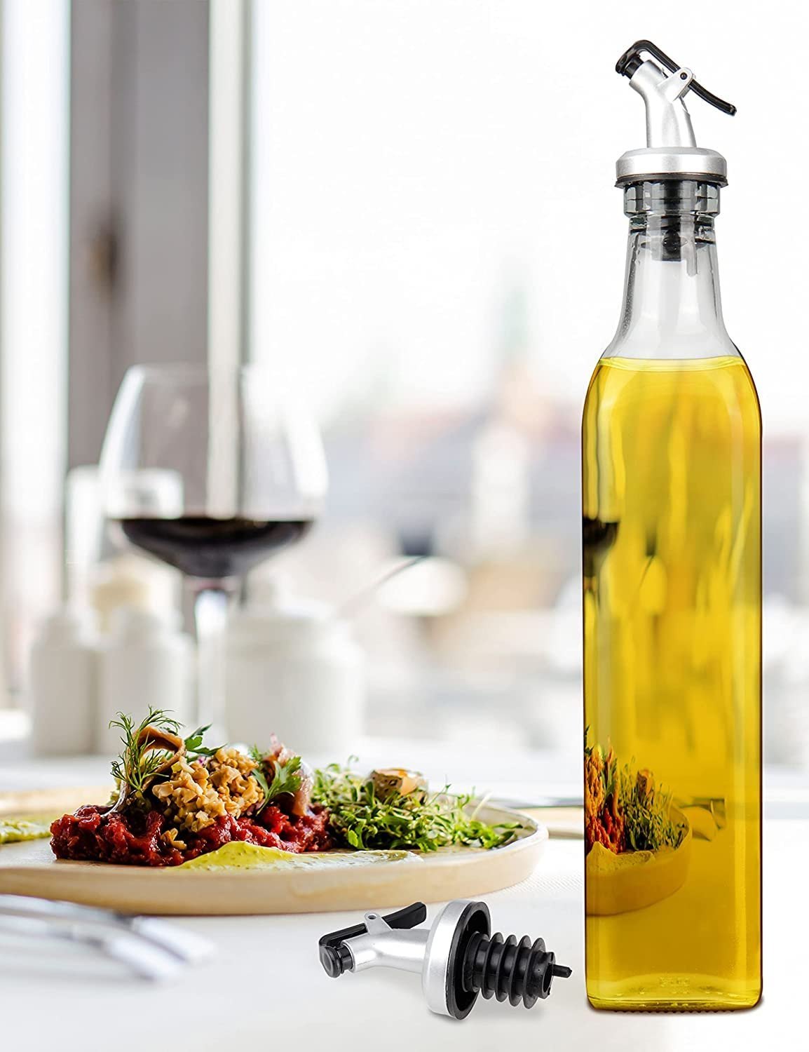 Leak-Proof Clear Glass Oil Dispenser Bottle, Oil & Vinegar Cruet Dispenser Bottle (pack of 2)